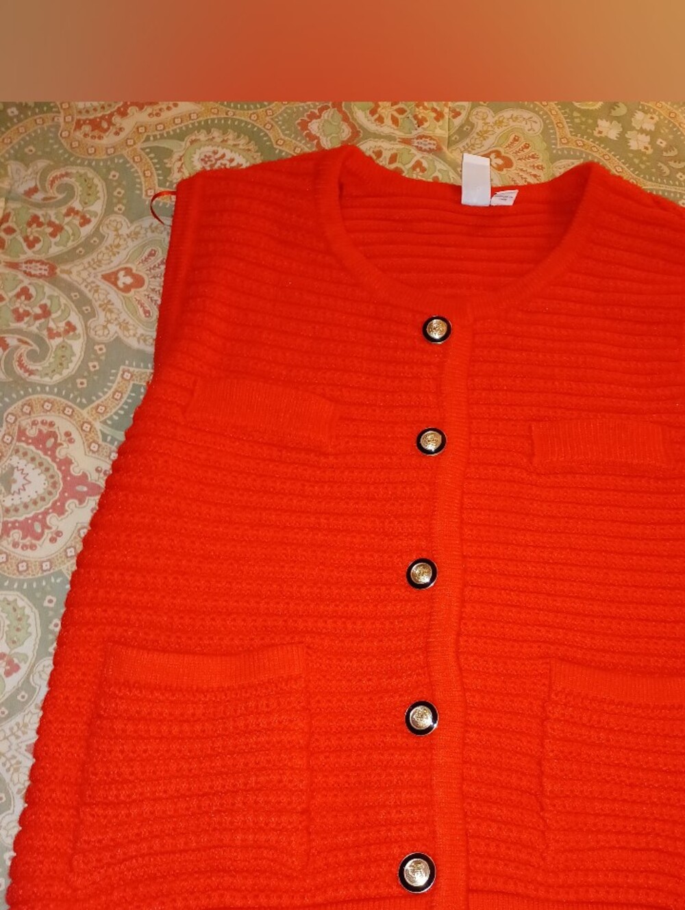 Joie Red Button Up Sleveless Cable Knit Sweater Vest M Medium